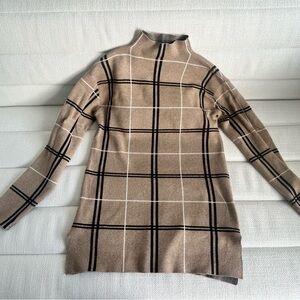 Women’s Beige Plaid Mock Neck Sweater
